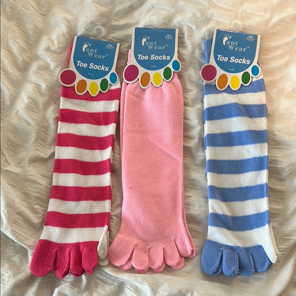 Striped Toe Socks for Kids - Pink, Blue, and Red